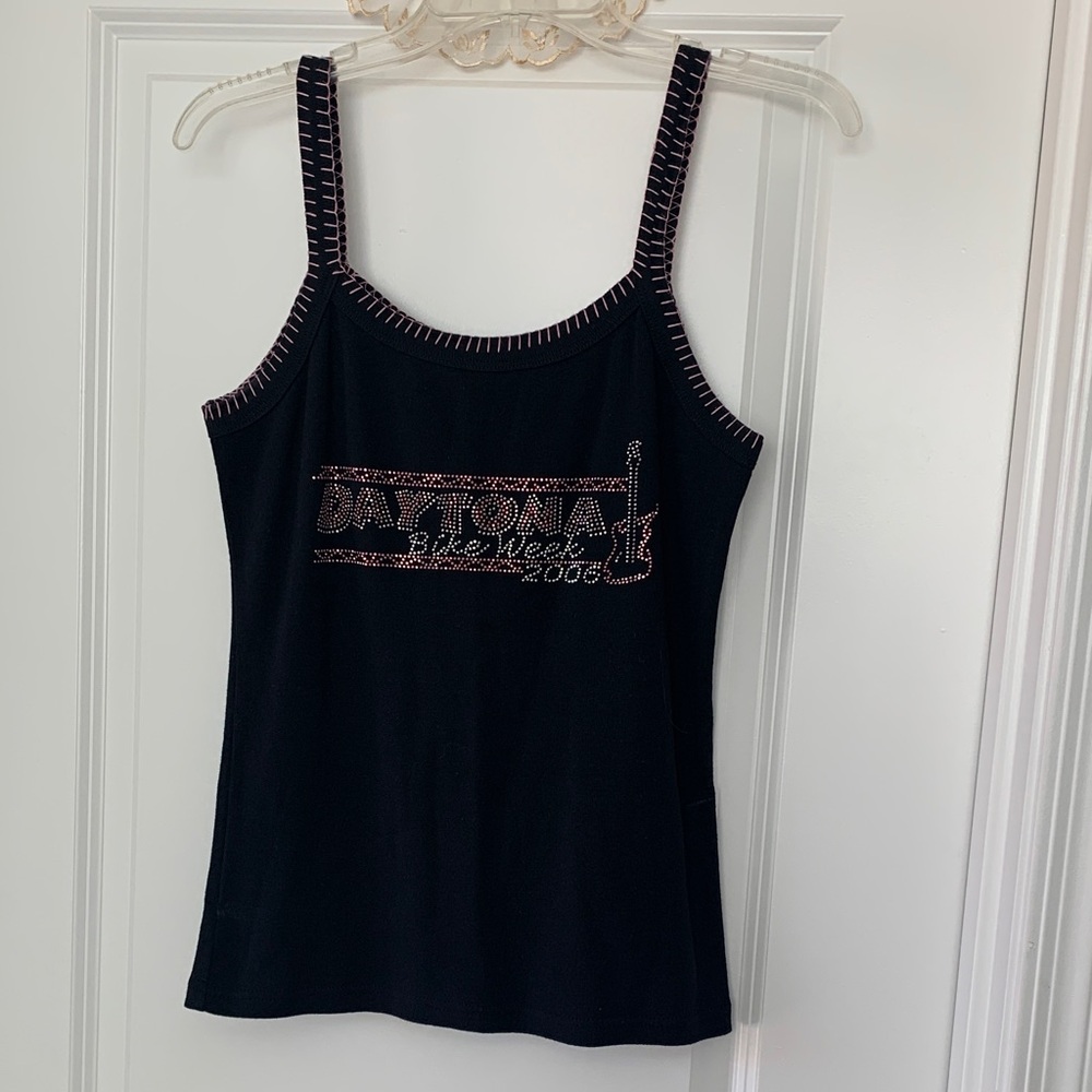 Women's Tank Top Black with Daytona Bike Week Embellishment